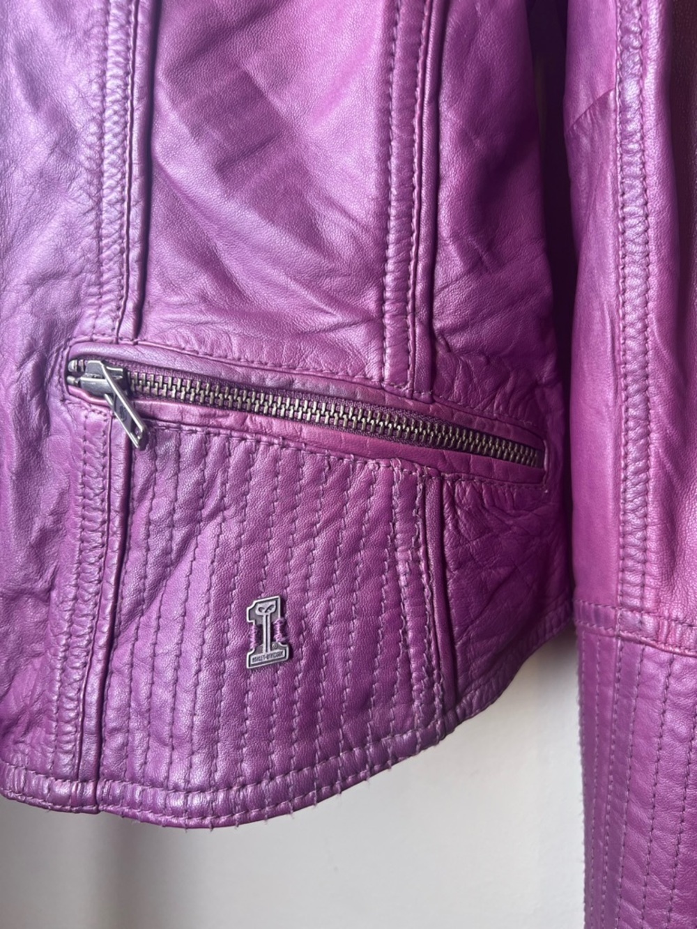 Harley Davidson‎ Purple Leather Moto Jacket Studded Small - Picture 4 of 16